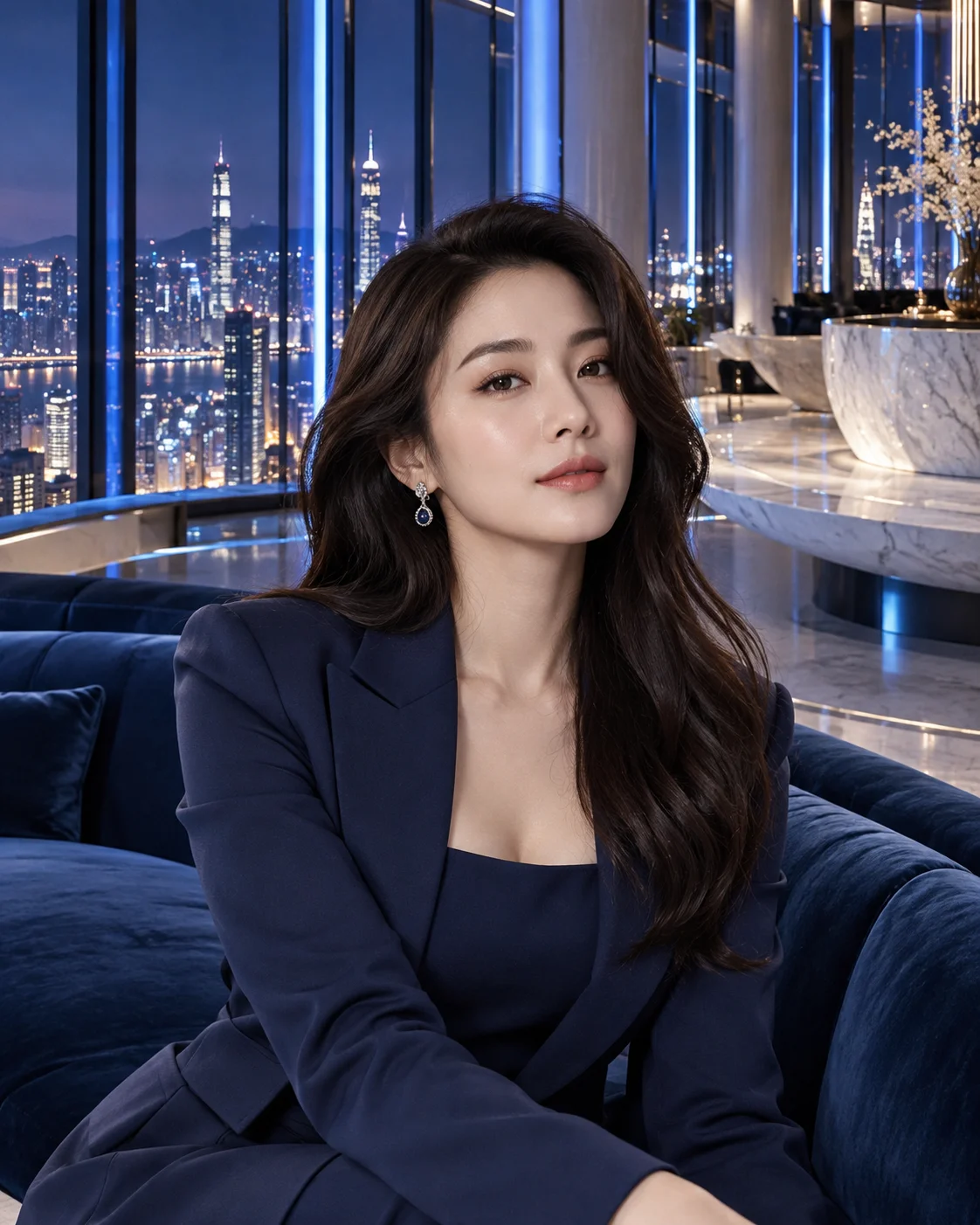 송도 네온 색감의 성인 모델 AI 패션 화보 — 실제 매장 직원 사진 아님